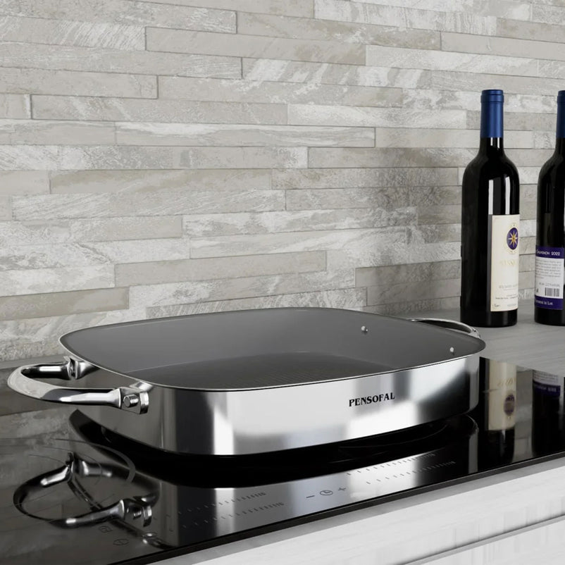 NEW ERA Tavă grill, inox, L.28cm