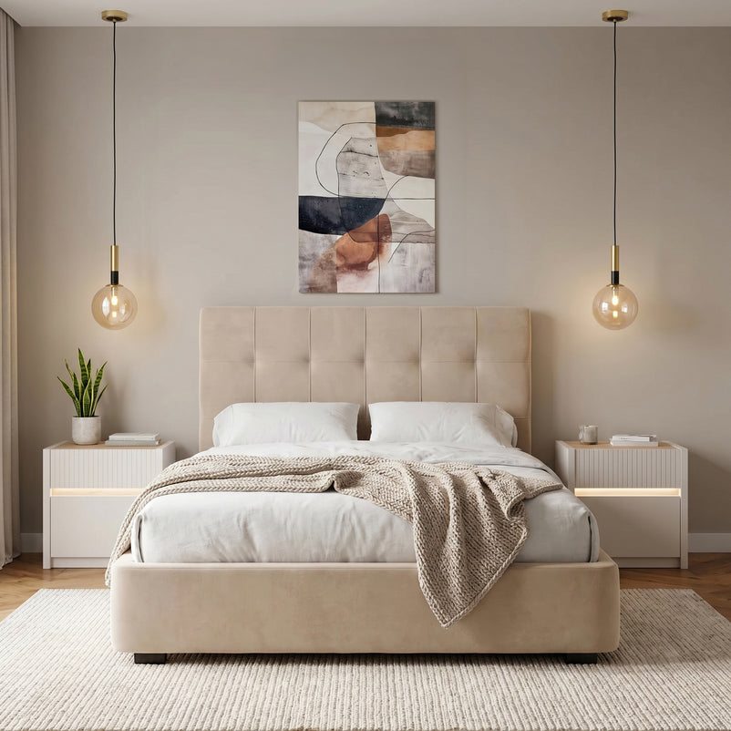 WAVES Pat tapițat, 160x200cm, somieră rabatabilă și ladă depozitare incluse