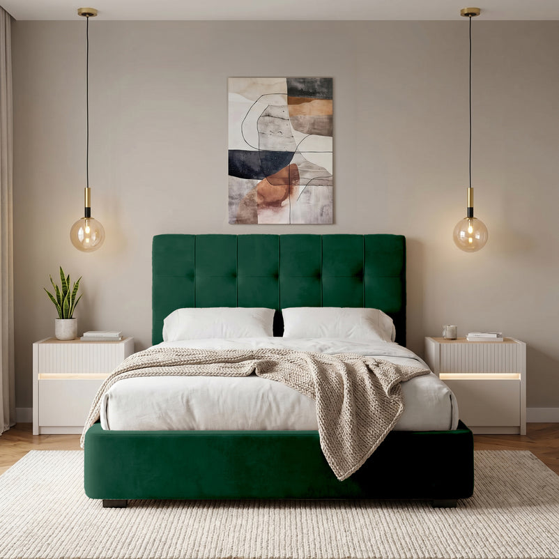 WAVES Pat tapițat, 160x200cm, somieră rabatabilă și ladă depozitare incluse