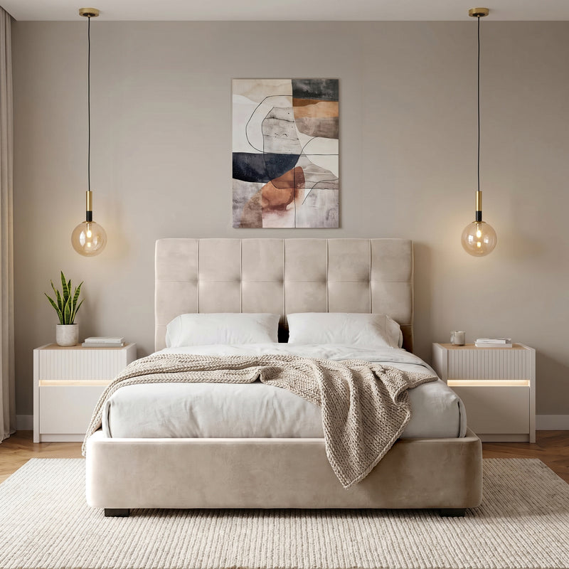 WAVES Pat tapițat, 160x200cm, somieră rabatabilă și ladă depozitare incluse