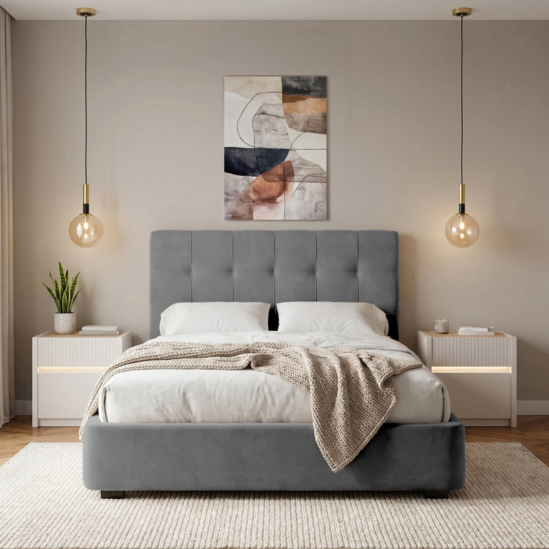 WAVES Pat tapițat, 160x200cm, somieră rabatabilă și ladă depozitare incluse