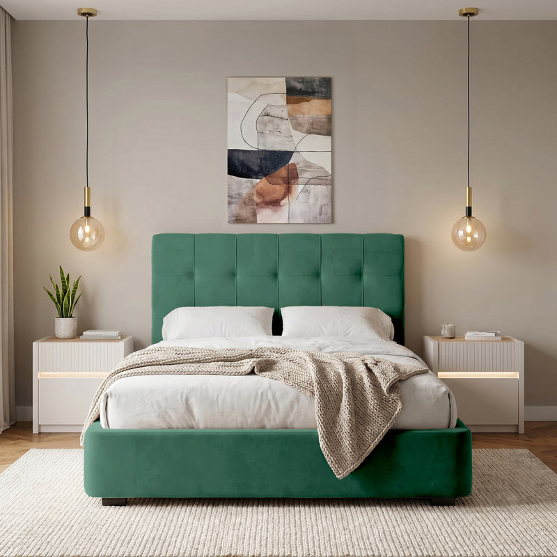 WAVES Pat tapițat, 160x200cm, somieră rabatabilă și ladă depozitare incluse