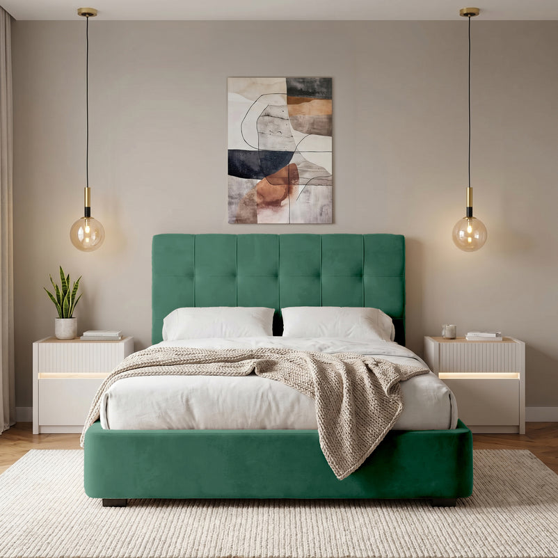 WAVES Pat tapițat, 160x200cm, somieră rabatabilă și ladă depozitare incluse