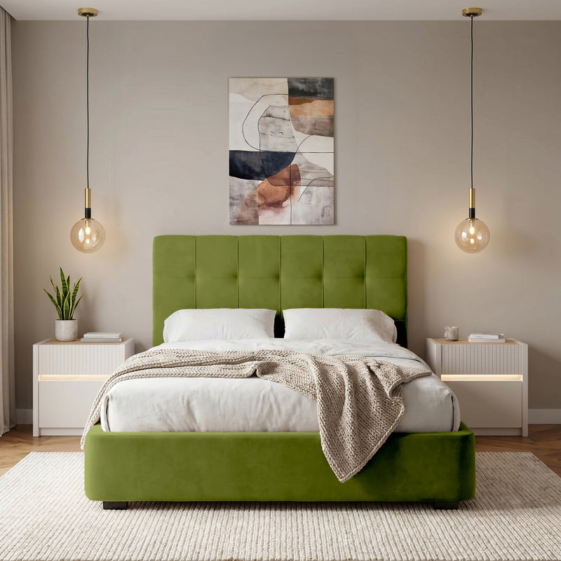 WAVES Pat tapițat, 160x200cm, somieră rabatabilă și ladă depozitare incluse