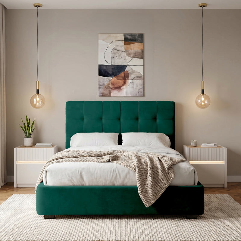 WAVES Pat tapițat, 160x200cm, somieră rabatabilă și ladă depozitare incluse