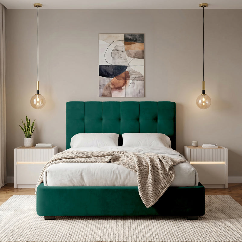 WAVES Pat tapițat, 160x200cm, somieră rabatabilă și ladă depozitare incluse