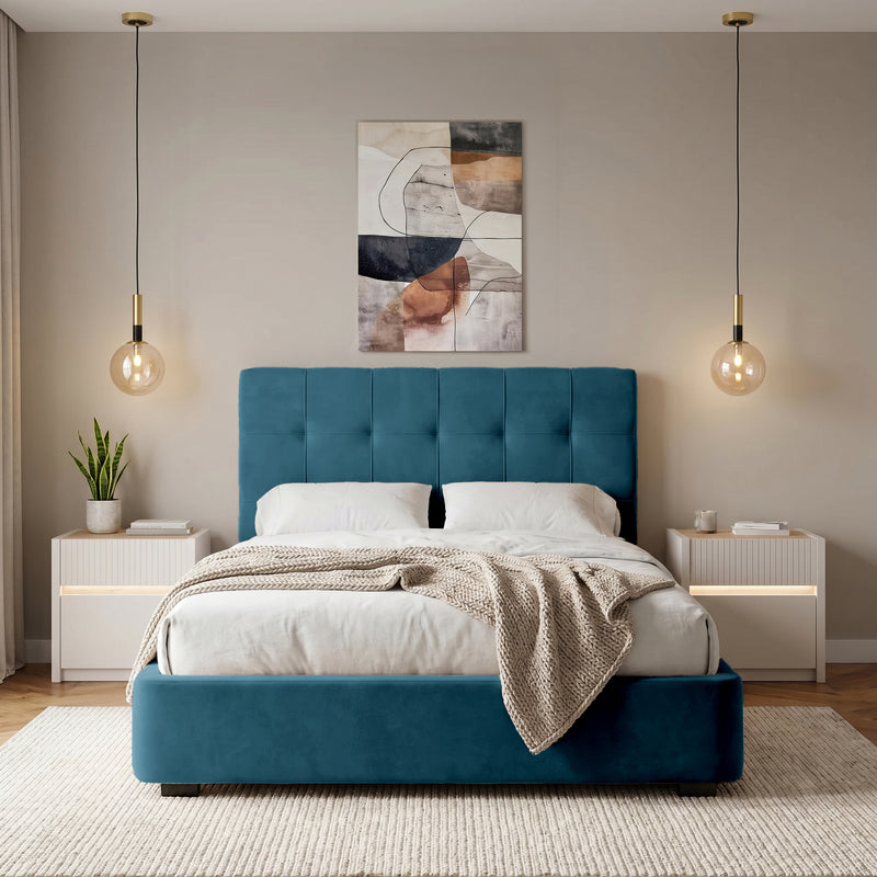 WAVES Pat tapițat, 160x200cm, somieră rabatabilă și ladă depozitare incluse