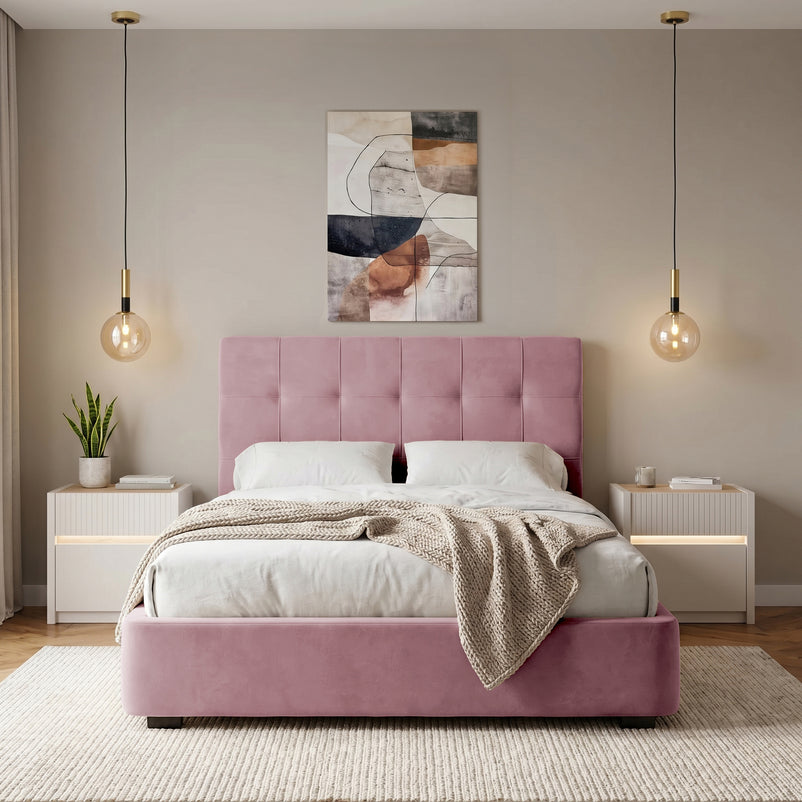WAVES Pat tapițat, 160x200cm, somieră rabatabilă și ladă depozitare incluse