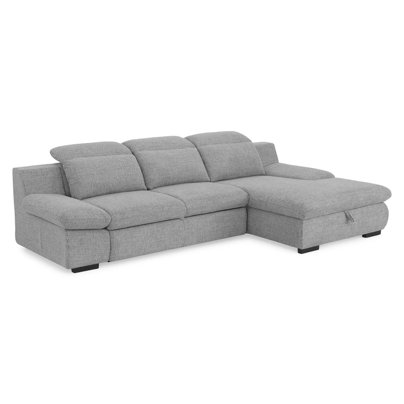 DAMIAN Colțar extensibil, șezlong stânga/dreapta, mecanism tetiere, ladă depozitare inclusă, stofă