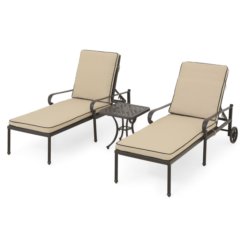 KINGSTON Set mobilier terasă/grădină, 2 șezlonguri și măsuță