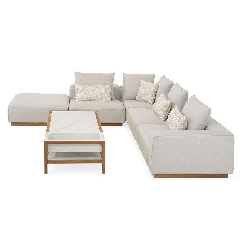 PEDRO Set mobilier terasă/grădină, fotoliu, 2 elemente centrale, element colț, tabuert și măsuță cafea