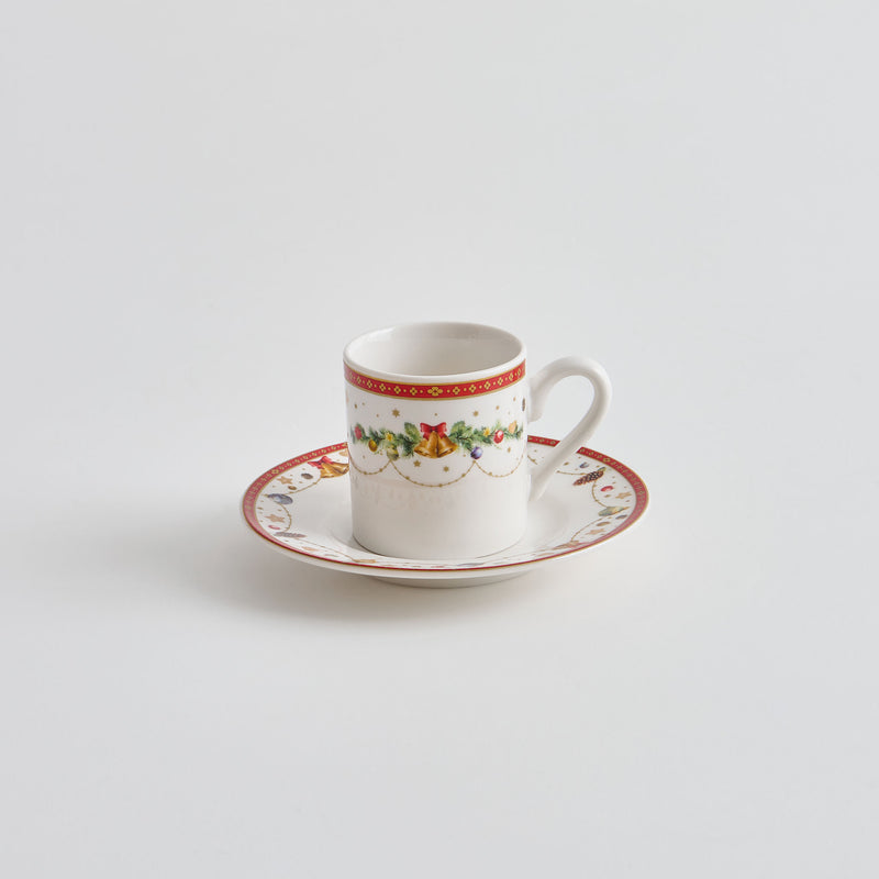 BELLS Set 6 cești și farfurioare, porțelan, 70ml