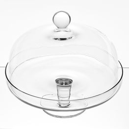 ELITE Platou cu picior și capac, sticlă, D.28cm