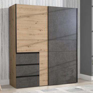 EWAN Dulap 2 uși glisante, 3 sertare