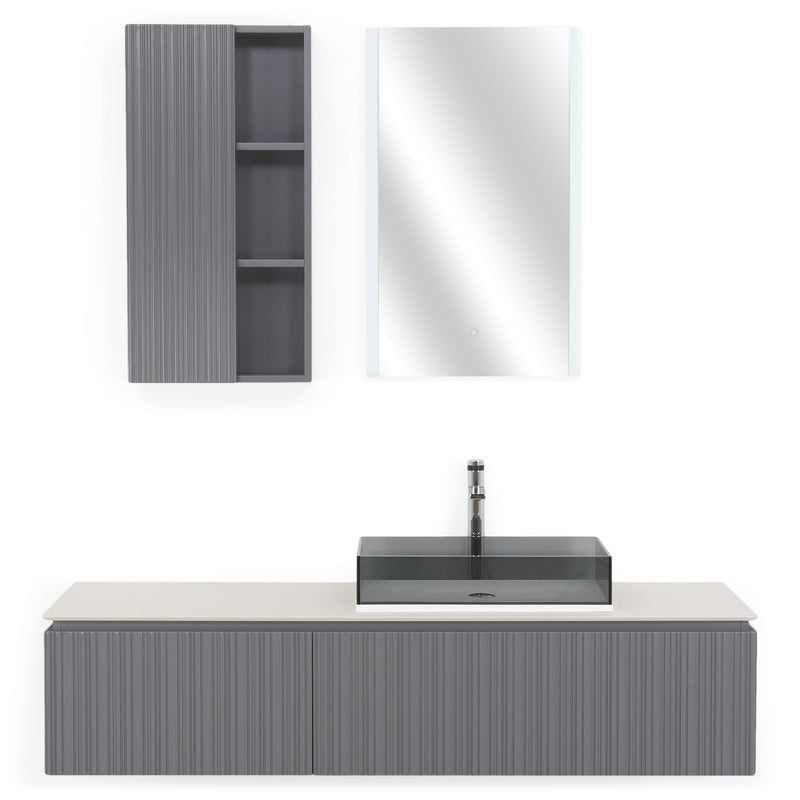 KARST Set mobilier baie, mască lavoar, lavoar, top, oglindă LED, dulap suspendat