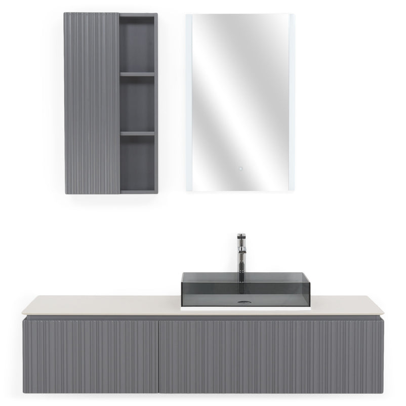 KARST Set mobilier baie, mască lavoar, lavoar, top, oglindă LED, dulap suspendat