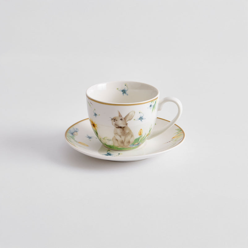 PRIMAVERA Set 4 cești cu farfurioare, porțelan, 220ml