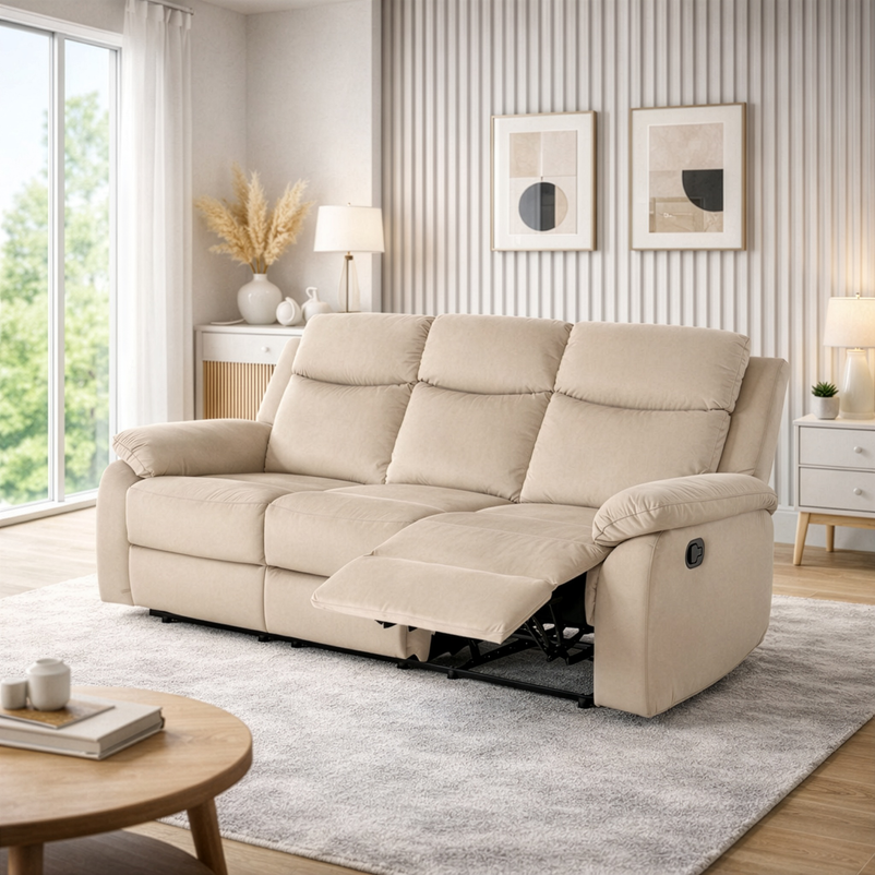 LOUIS XL Canapea 3 locuri, 2 reclinere manuale, stofă