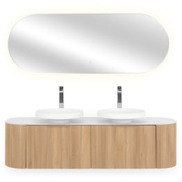 REA Set mobilier baie, mască lavoar, top, 2 lavoare și oglindă LED
