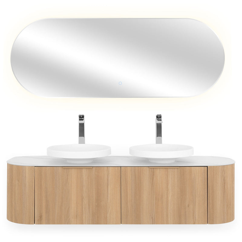 REA Set mobilier baie, mască lavoar, top, 2 lavoare și oglindă LED