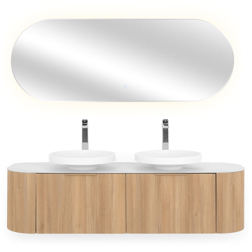 REA Set mobilier baie, mască lavoar, top, 2 lavoare și oglindă LED