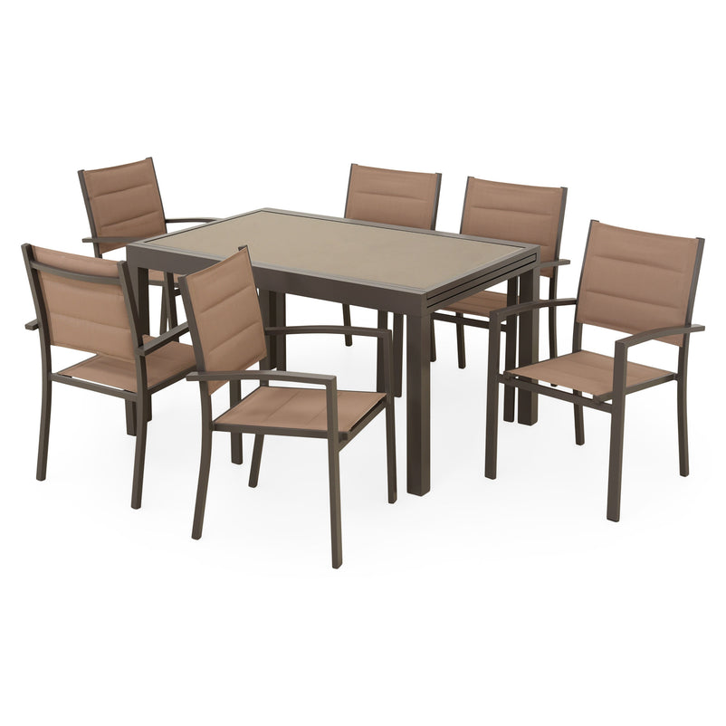 LUCCA Set mobilier terasă/grădină, 6 scaune și masă extensibilă