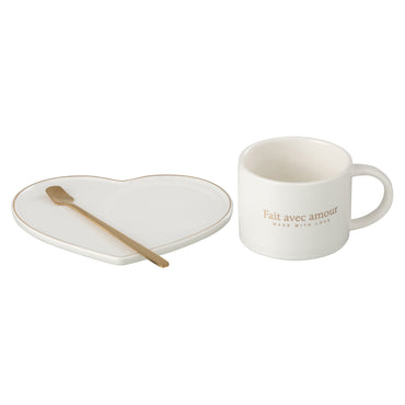 HEART Set ceașcă și farfurioară, ceramică, 420ml