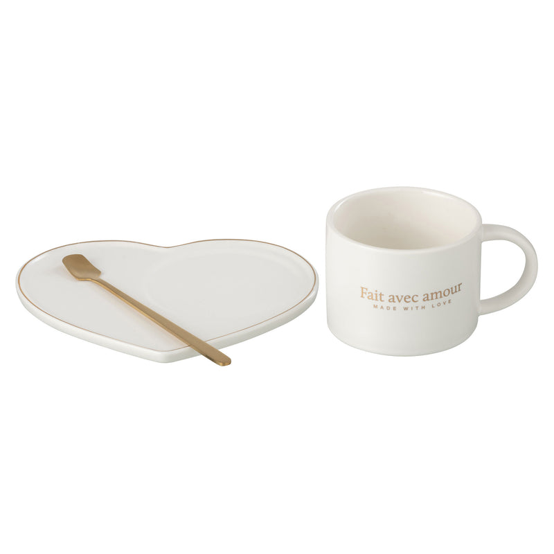 HEART Set ceașcă și farfurioară, ceramică, 420ml
