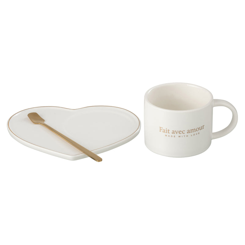 HEART Set ceașcă și farfurioară, ceramică, 420ml