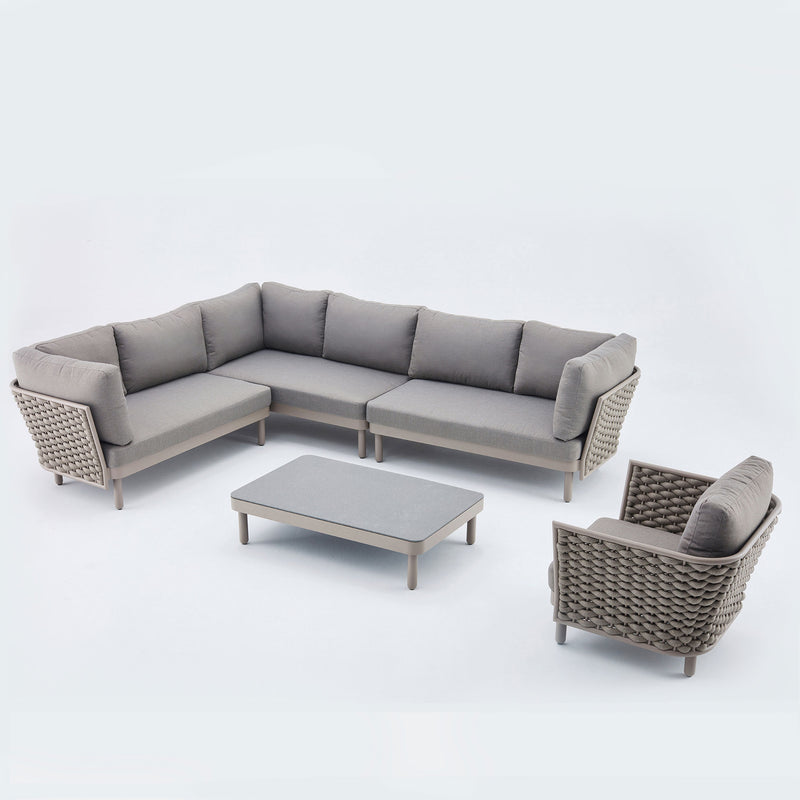 CALOOCAN Set mobilier terasă/grădină, colțar, fotoliu, taburet și măsuță