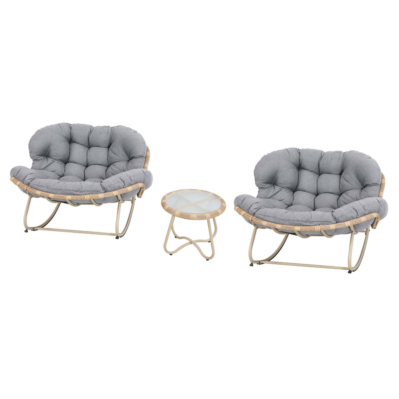 MINSK Set mobilier terasă/grădină, 2 fotolii balansoar și măsuță