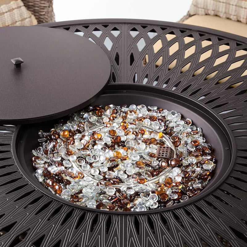 SAMUEL Set mobilier terasă/grădină, 4 scaune rotative bar și masă cu șemineu