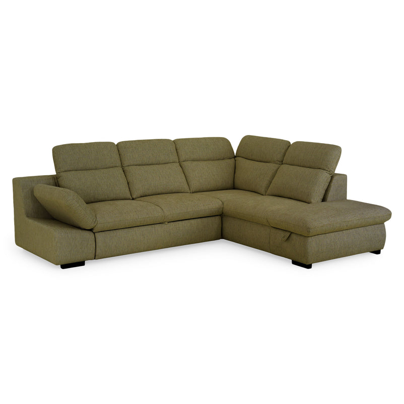 DAMIAN Colțar extensibil, șezlong stânga/dreapta, mecanism tetiere și braț, spațiu depozitare inclus, stofă