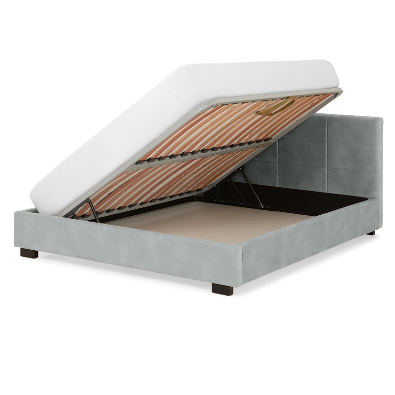 PRAGA Pat tapițat, 160x200cm, somieră rabatabilă și ladă depozitare incluse