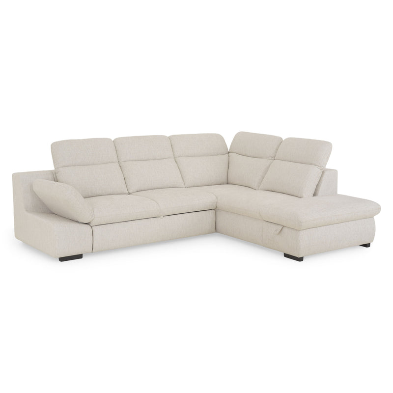 DAMIAN Colțar extensibil, șezlong stânga/dreapta, mecanism tetiere și braț, spațiu depozitare inclus, stofă