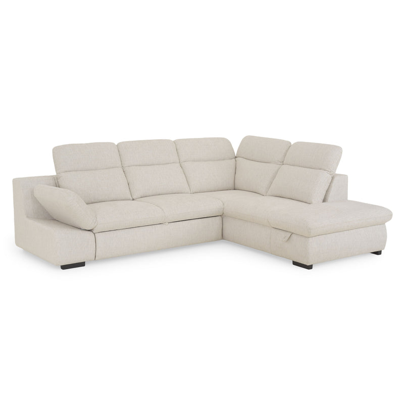 DAMIAN Colțar extensibil, șezlong stânga/dreapta, mecanism tetiere și braț, spațiu depozitare inclus, stofă