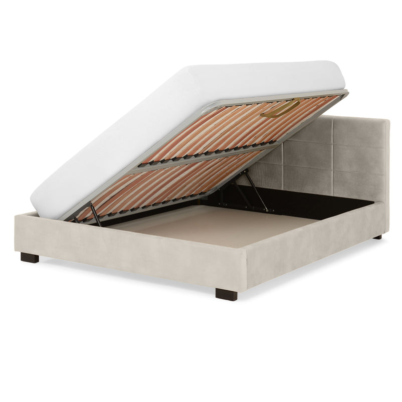PRAGA Pat tapițat, 160x200cm, somieră rabatabilă și ladă depozitare incluse
