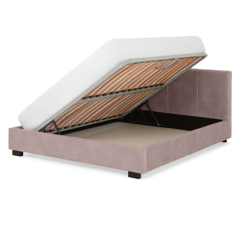 PRAGA Pat tapițat, 160x200cm, somieră rabatabilă și ladă depozitare incluse