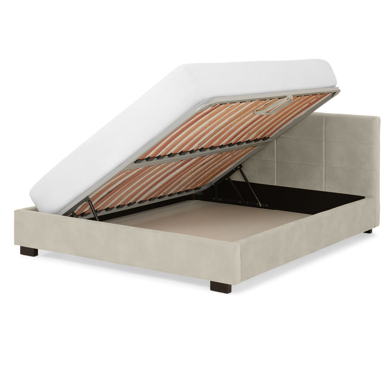 PRAGA Pat tapițat, 160x200cm, somieră rabatabilă și ladă depozitare incluse