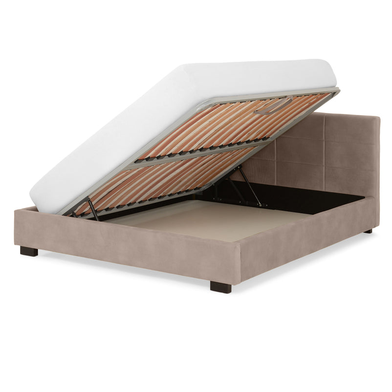 PRAGA Pat tapițat, 160x200cm, somieră rabatabilă și ladă depozitare incluse