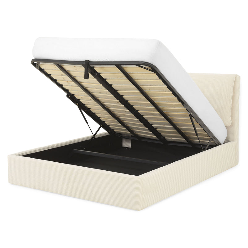 MAYVILLE Pat tapițat, 160x200cm, somieră rabatabilă și ladă depozitare incluse