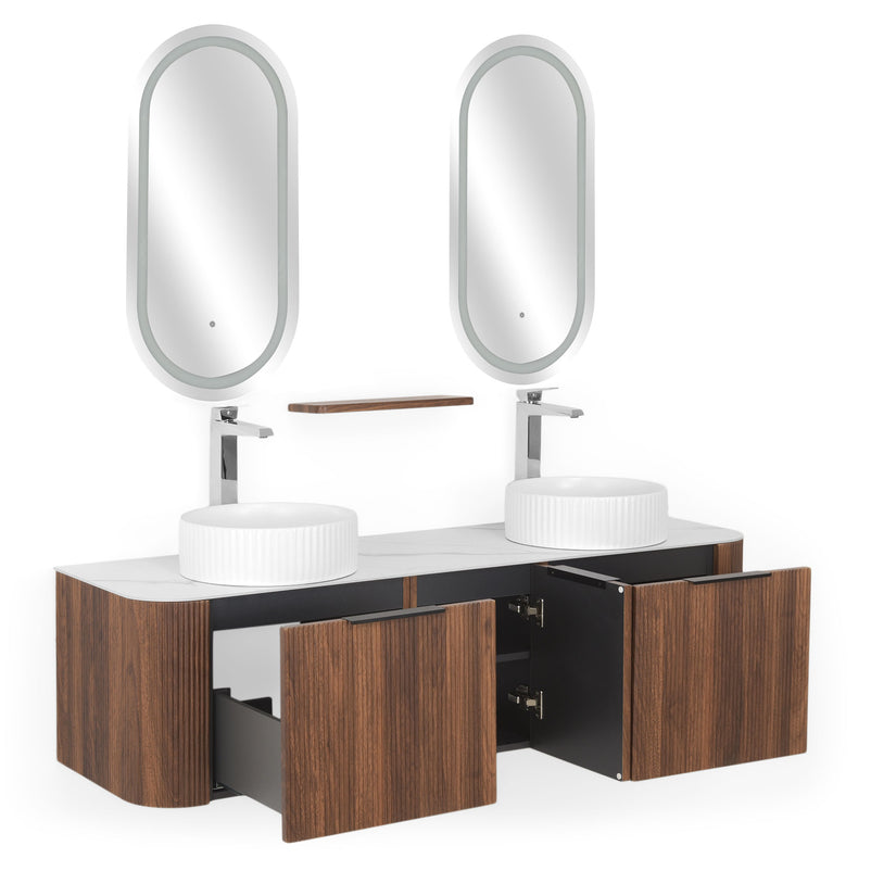 ADE/HORIK Set mobilier baie, mască lavoar, top, 2 oglinzi LED, 2 lavoare