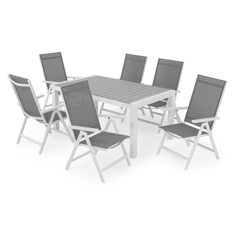 ENCORE/MALITO Set mobilier gradina/terasa, 6 scaune cu spatar reglabil și masă extensibilă
