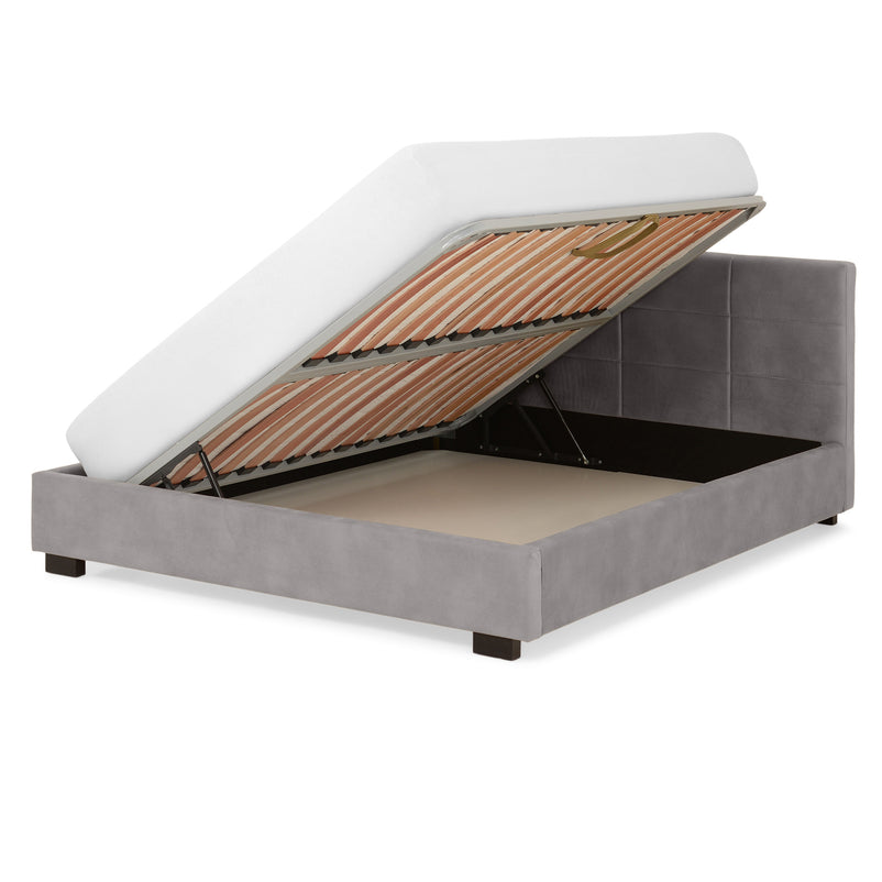 PRAGA Pat tapițat, 160x200cm, somieră rabatabilă și ladă depozitare incluse