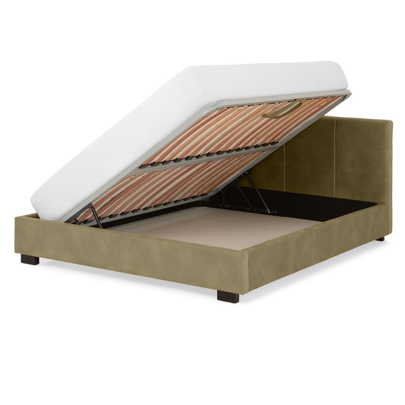PRAGA Pat tapițat, 160x200cm, somieră rabatabilă și ladă depozitare incluse