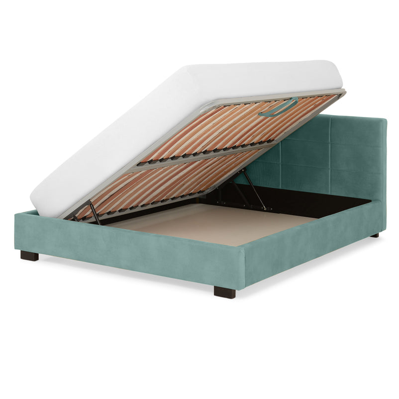 PRAGA Pat tapițat, 160x200cm, somieră rabatabilă și ladă depozitare incluse