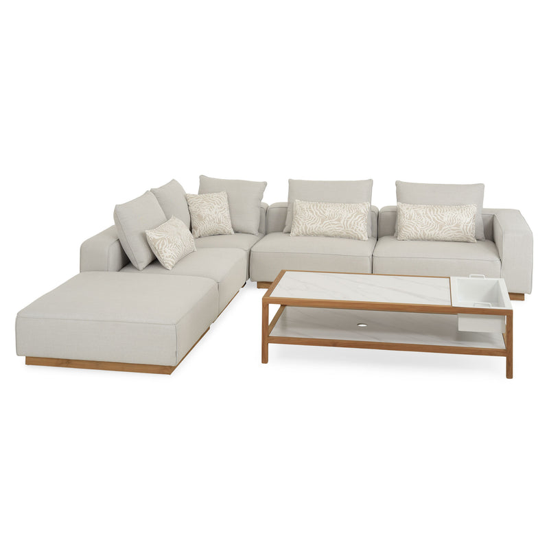 PEDRO Set mobilier terasă/grădină, fotoliu, 2 elemente centrale, element colț, tabuert și măsuță cafea