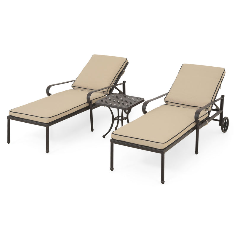 KINGSTON Set mobilier terasă/grădină, 2 șezlonguri și măsuță