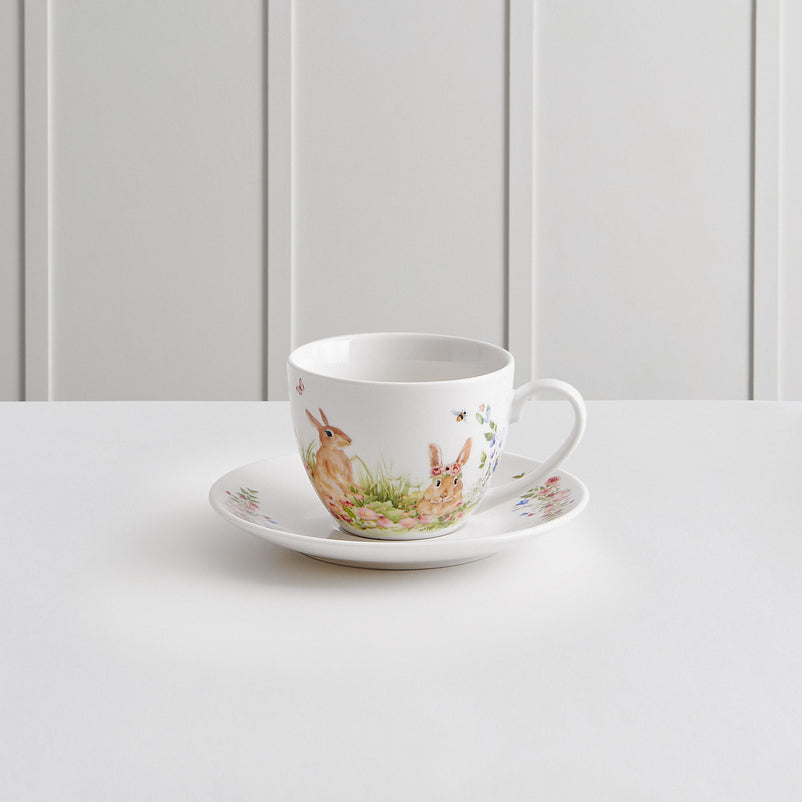 SPRING BUNNY Set 4 cești și farfurioare, porțelan, 260ml