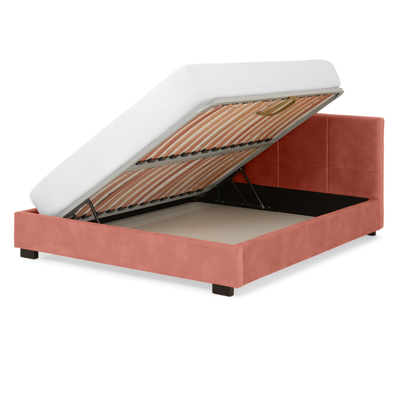 PRAGA Pat tapițat, 160x200cm, somieră rabatabilă și ladă depozitare incluse